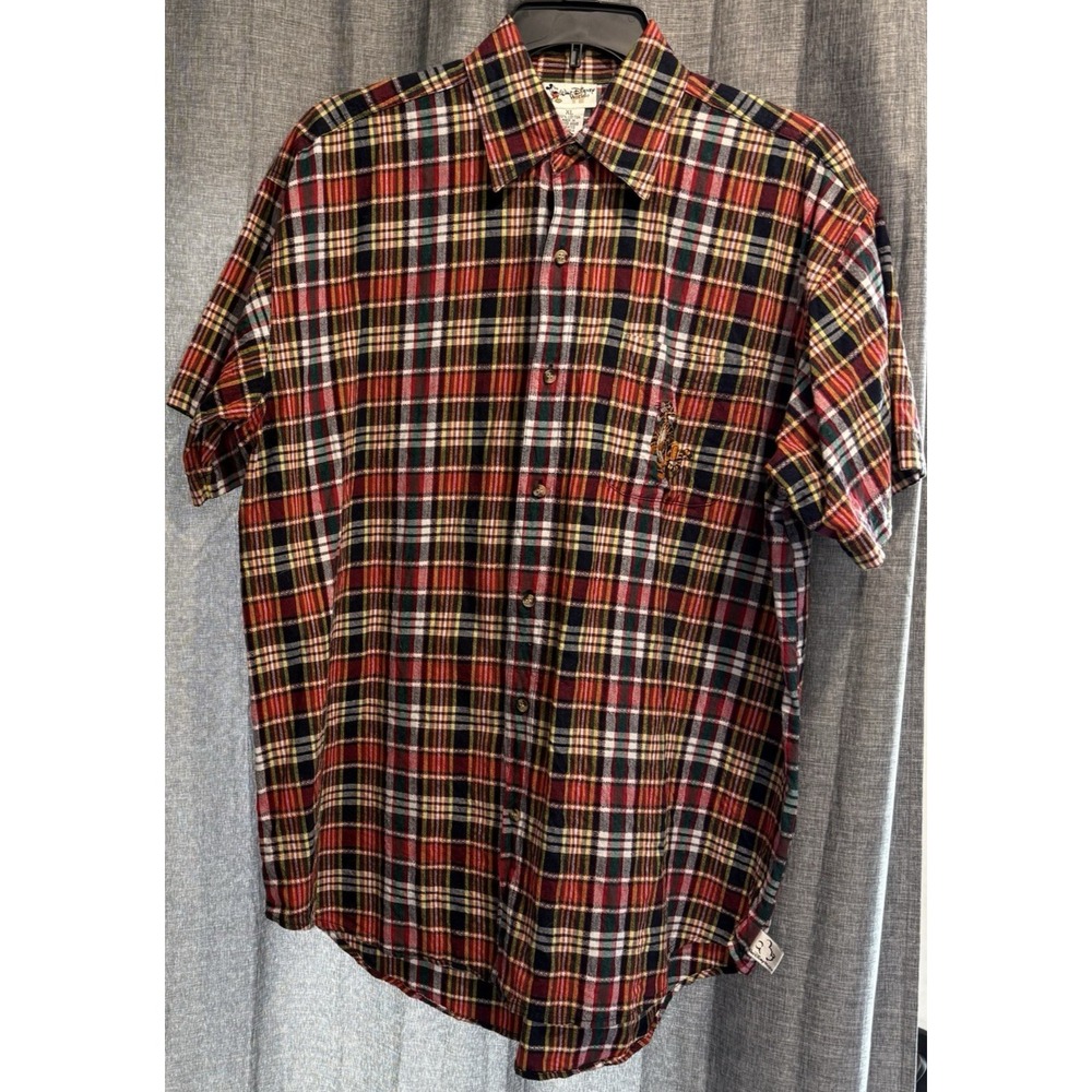 Walt Disney World XL Tigger Plaid Flannel Shirt 100% Cotton Outter Tag Red/Blue